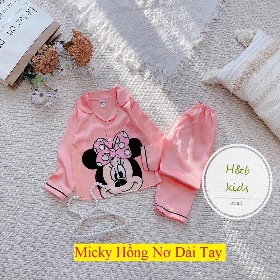 [8 -45 kg ] Bộ Mặc Nhà Lụa dài tay cao cấp -  Pijama Lụa 3D Chất Mềm Mịn An Toàn Cho Da Bé