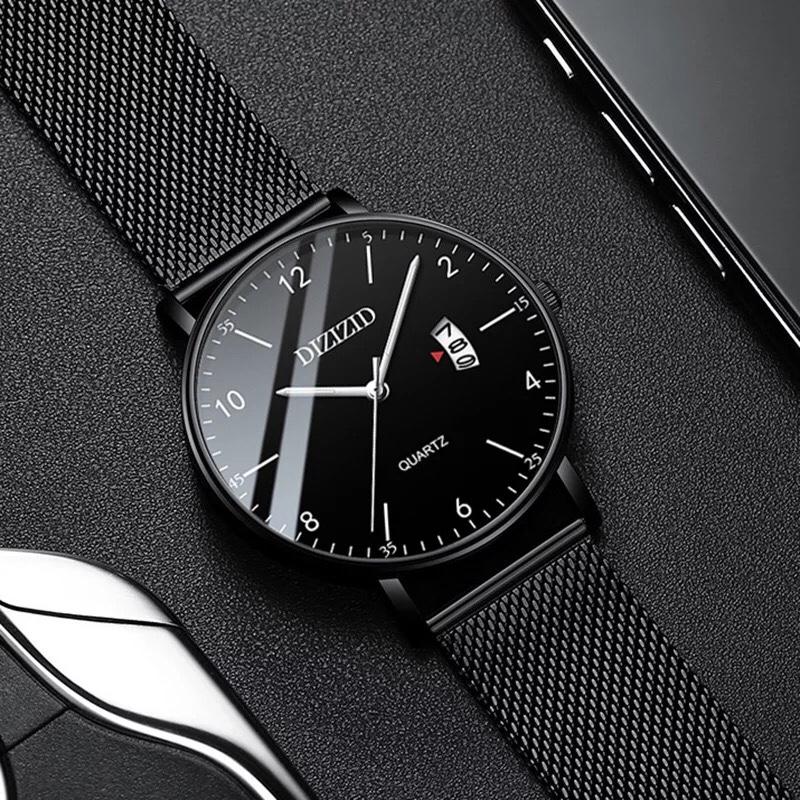 Đồng hồ nam dây thép lụa đen mặt siêu mỏng DIZIZID có lịch ngày cao cấp - Style lịch lãm DZ3N001(Đủ màu)
