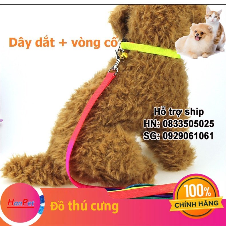 Hanpet Vòng cổ chó & dây dắt chó mèo loại 7 sắc cầu vồng