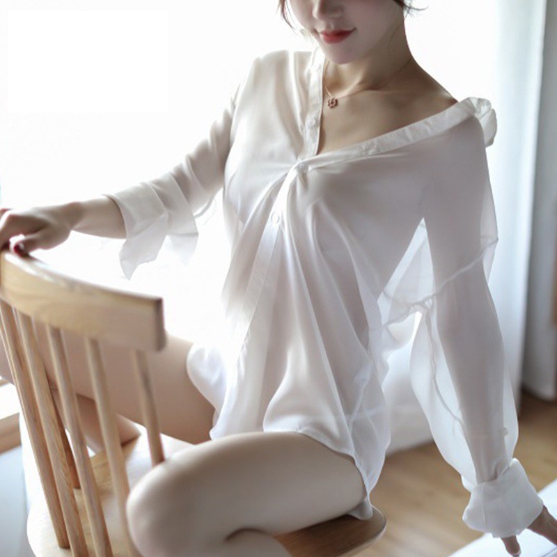 Áo Sơ Mi Ngủ Voan Xuyên Thấu Cosplay 5015 Sexy ( Tặng kèm quần chíp xinh )