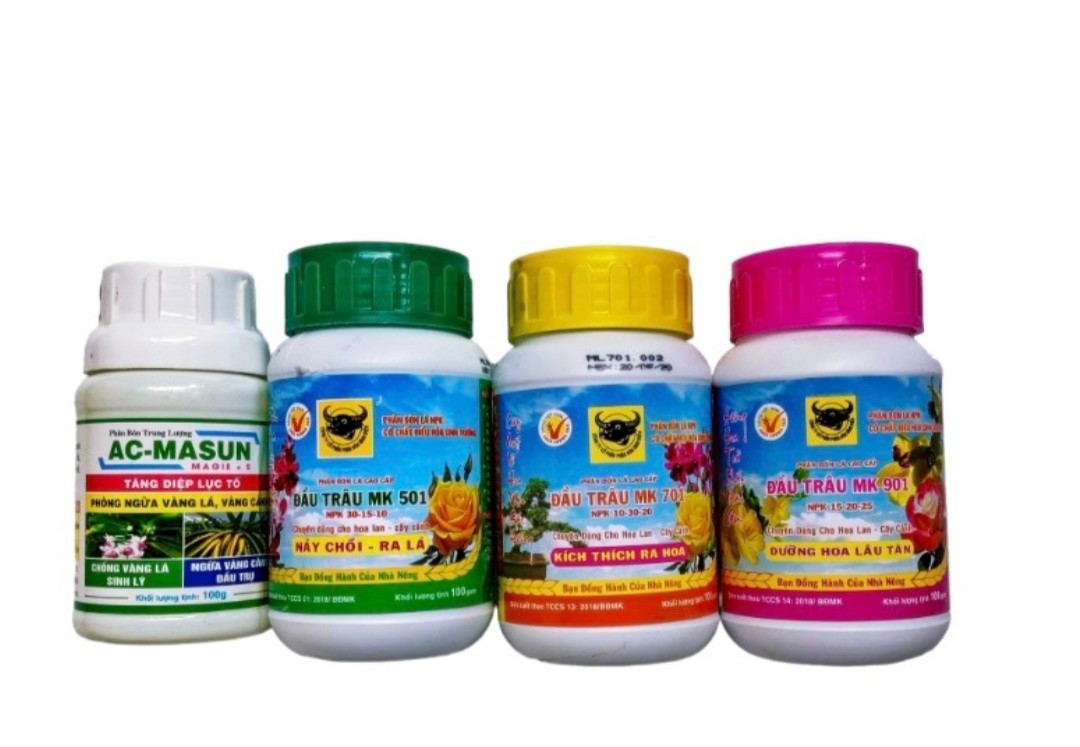 Combo 4 bottles of calf fertilizer NPK leaf fertilizer 501, 701, 901,ac masun care Lan and bonsai full-leaf fertilizer 501,701,901,acmasun