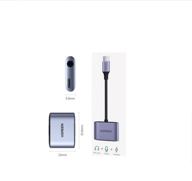 Cáp USB Type-C Sang Cổng Audio 3.5mm Ugreen 60164 (hỗ trợ nguồn PD Type C) Chính Hãng