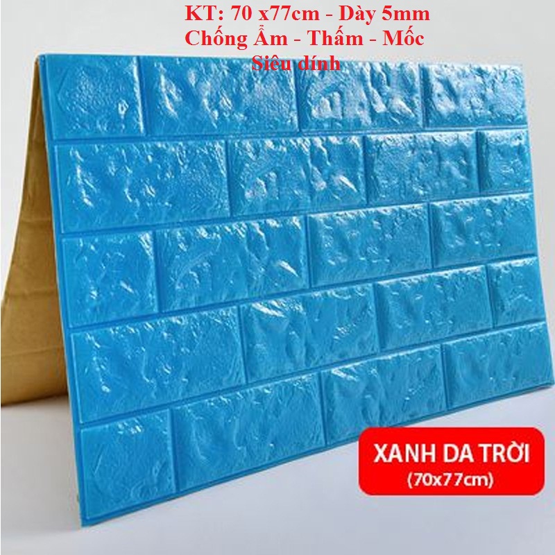 [Giá rẻ] BỘ 10 TẤM XỐP DÁN TƯỜNG 3D GIẢ GẠCH màu xanh dương (DÀY 5mm) - KT 1 tam: 70X77cm - CHỊU LỰC SIÊU DÍNH, CHỐNG NƯỚC, CHỐNG ẨM MỐC