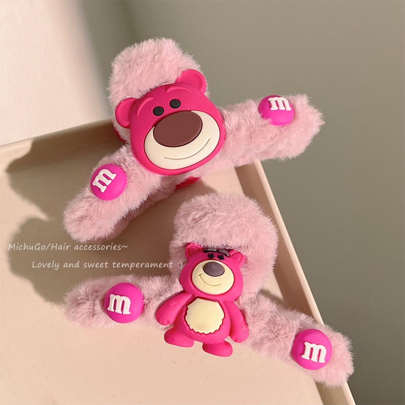 KẸP TÓC GẤU DÂU LOTSO MÀU HỒNG SIÊU CUTE
