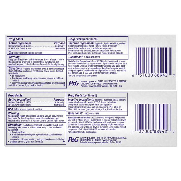 Combo 2 tuýp kem đánh răng Crest 3D White Brilliance 116g
