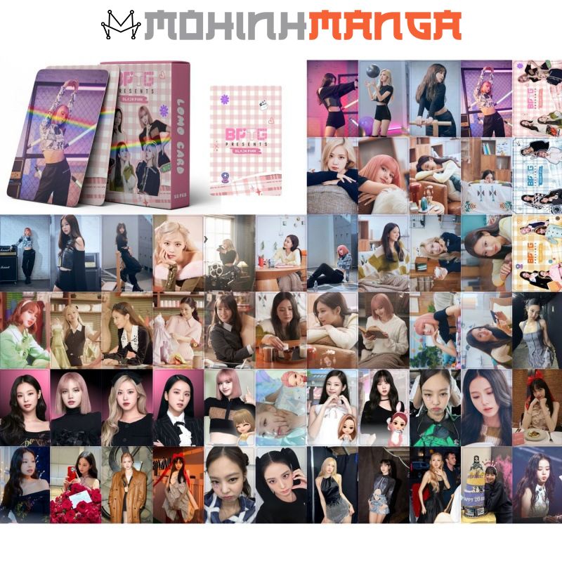 Lomo card bo góc BP hologram hộp 50 thẻ in 2 mặt Lisa Jennie Jisoo Rose có hiệu ứng lấp lánh mẫu mới