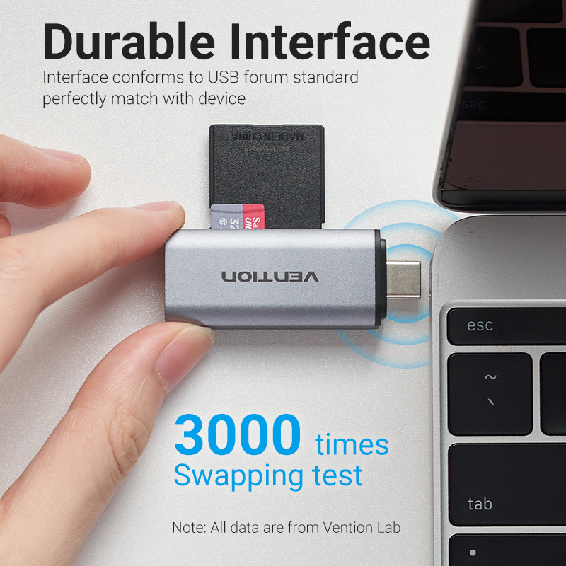 Vention Đầu Đọc Thẻ Nhớ Type C USB 3.0 C Sang SD TF Micro SD Bộ Chuyển Đổi Cho Máy Tính Xách Tay iPhone 16 15 Samsung Huawei Xiaomi Android OTG Type C Memory Card Reader