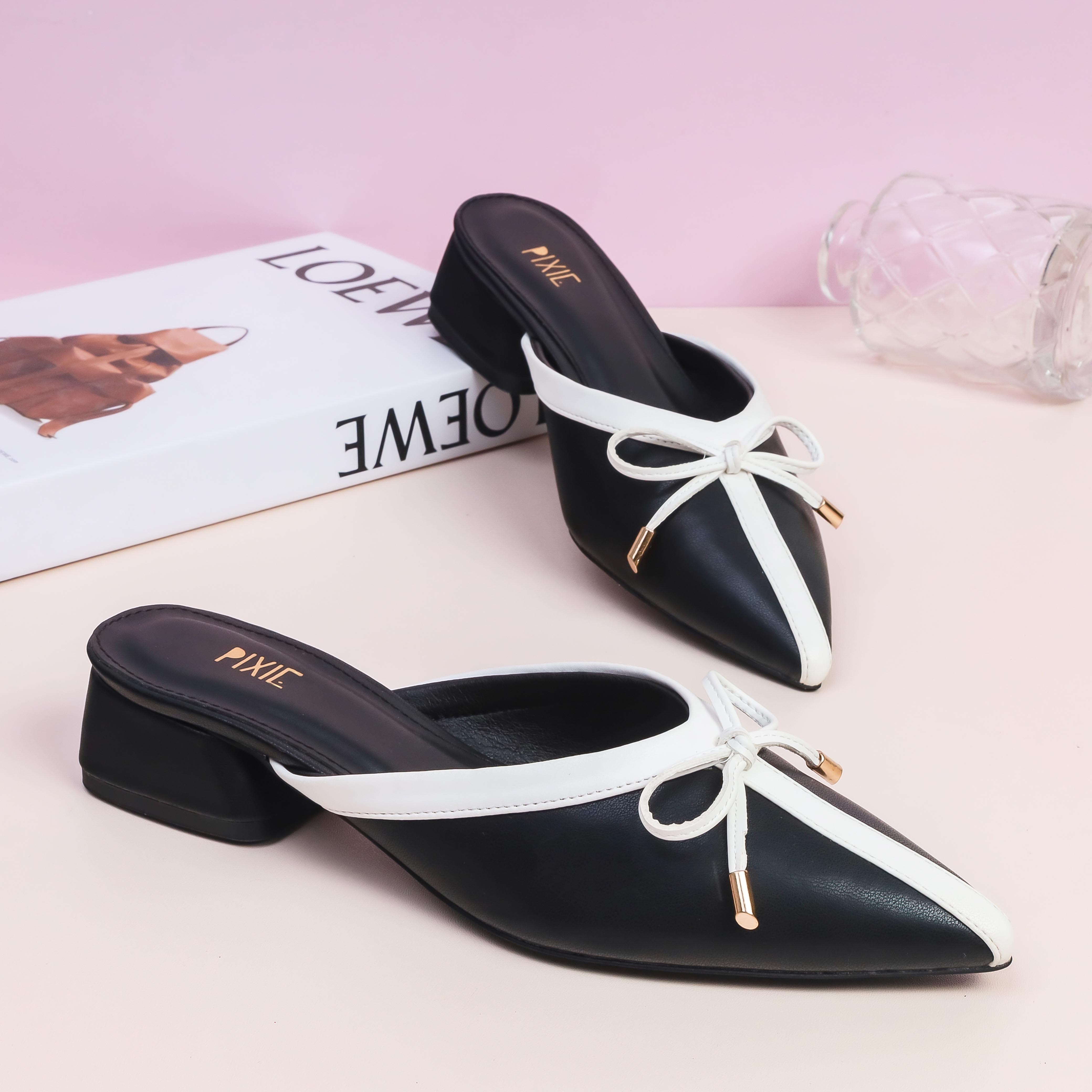 Giày Sục Cao Gót 3cm Phối Nơ Pixie H209