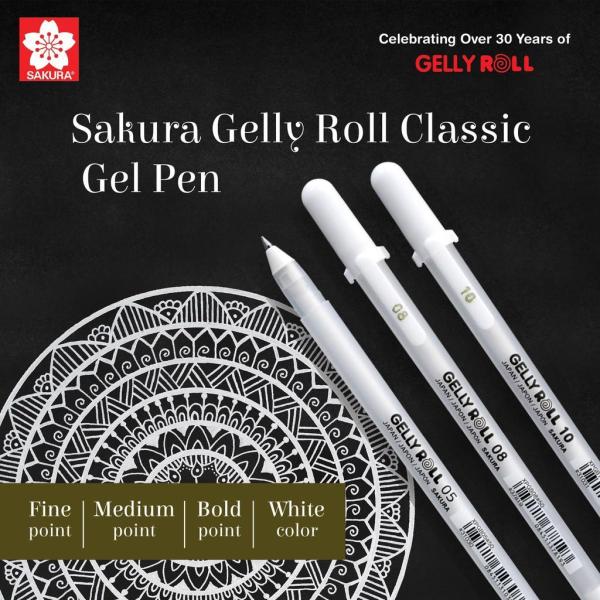 Bút Gel Sakura trắng  Gelly Roll cỡ 05 0810 Mực gel không thấm nước cho nét mượt không phai màu