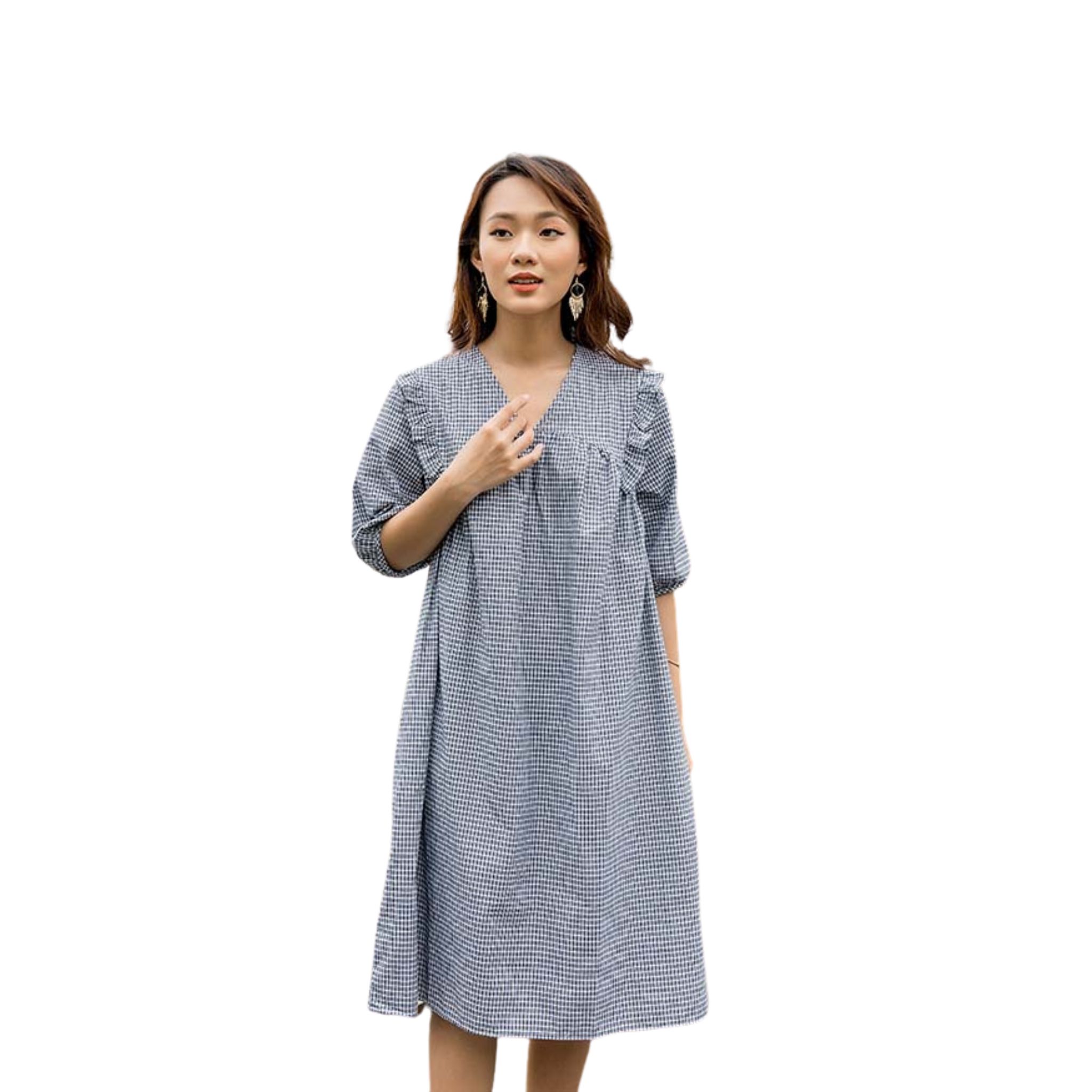 ĐẦM BẦU TAY LỬNG CỔ V HINATA DB006