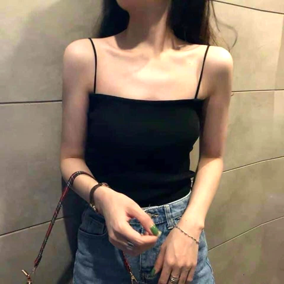 COMBO 2 ÁO HAI DÂY SỢI BÚN ĐEN , TRẮNG TRƠN