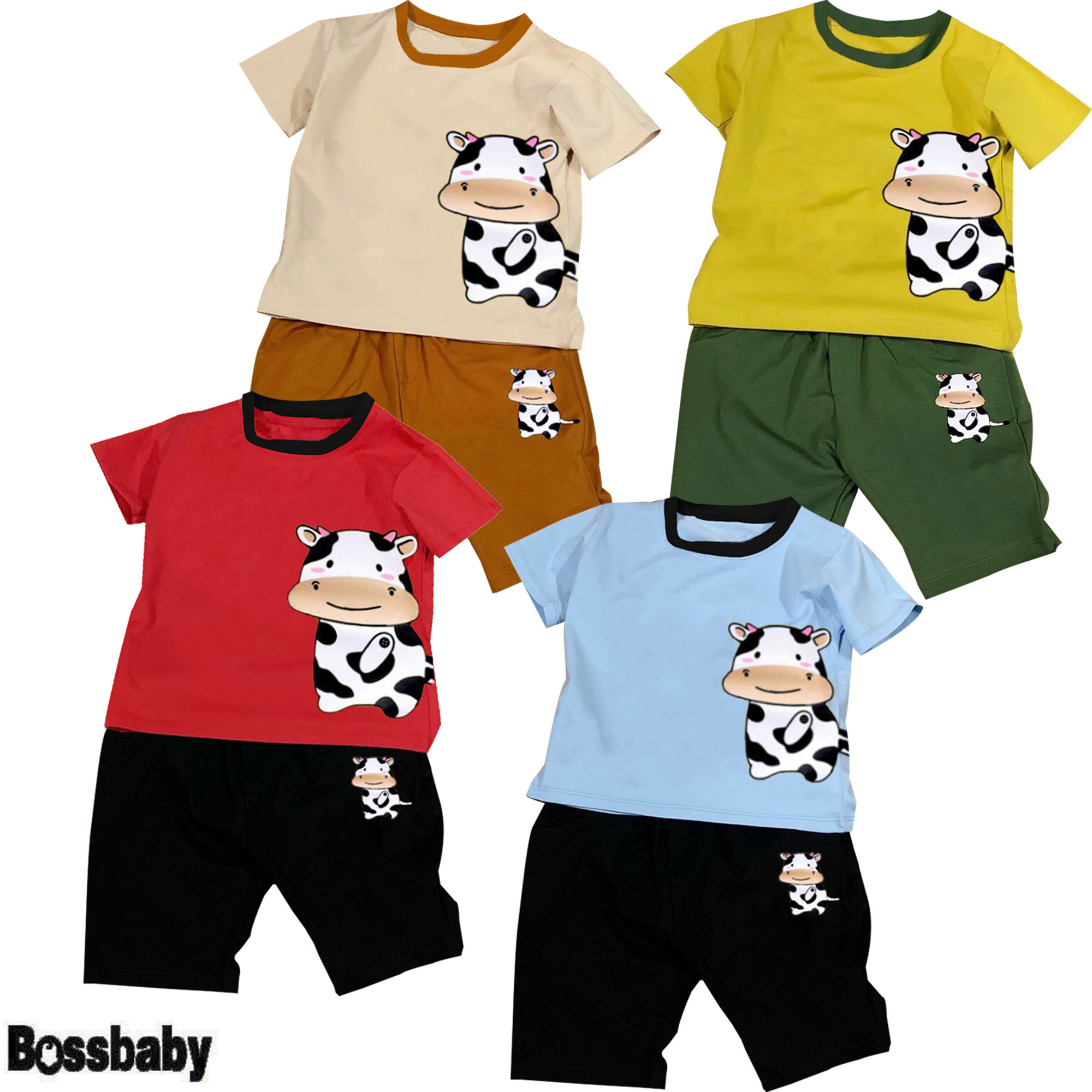 Combo 3 Bộ bé trai hinh in bò sữa siêu dễ thuong cho bé từ 6kg đến 29kg.BDBT40.