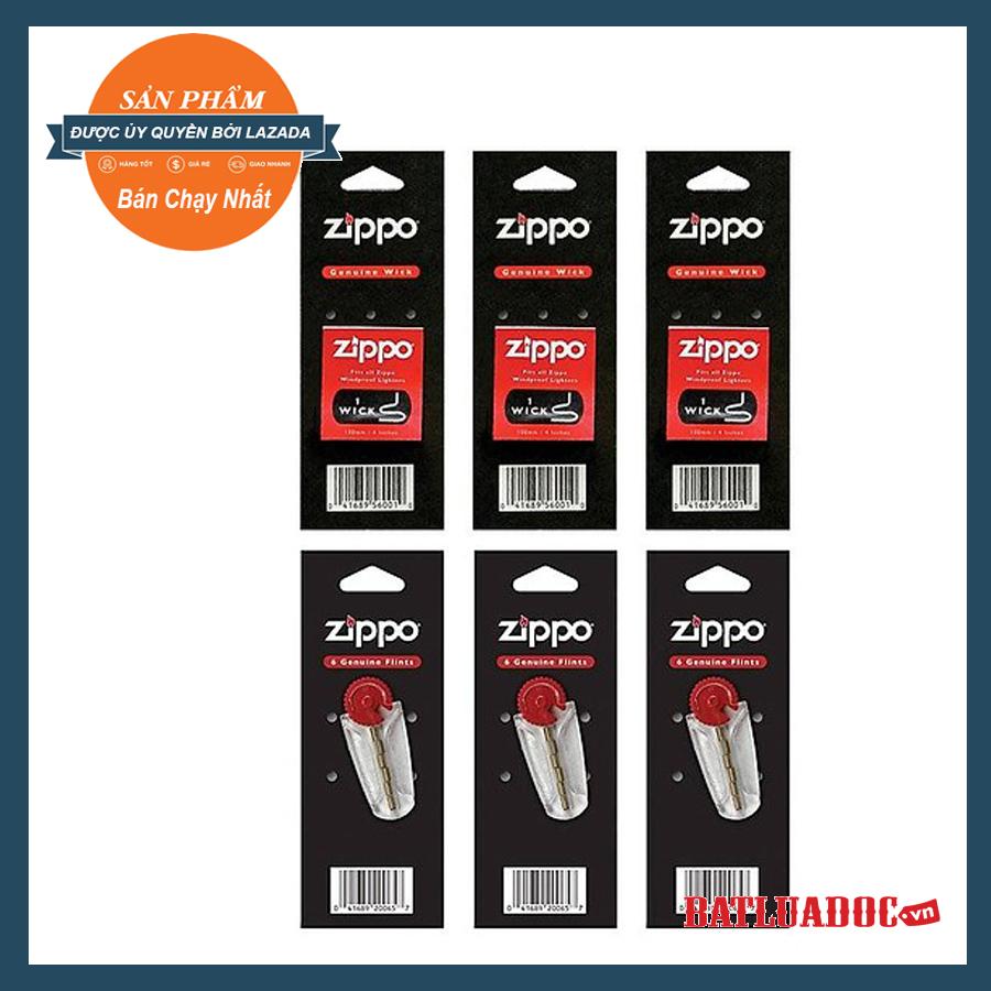{HOT} Bộ Sản Phẩm 3 Bấc và 3 Đá Bật lửa Zippo Dành Cho Bật Lửa Xăng Đá