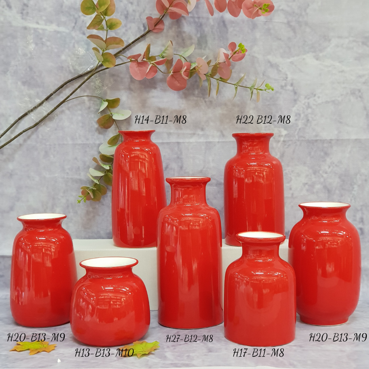 Bình lọ hoa gốm Bát Tràng mầu đỏ xanh vàng