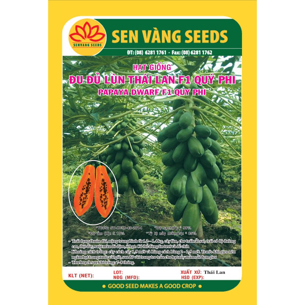 Hạt Giống Đu Đủ Lùn Thái Lan F1 Quý Phi Gói 5 Hạt - Sen Vàng Seeds