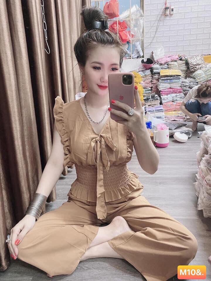 Sét bộ nữ áo cánh tiên cột nơ ngực kèm quần ống suông