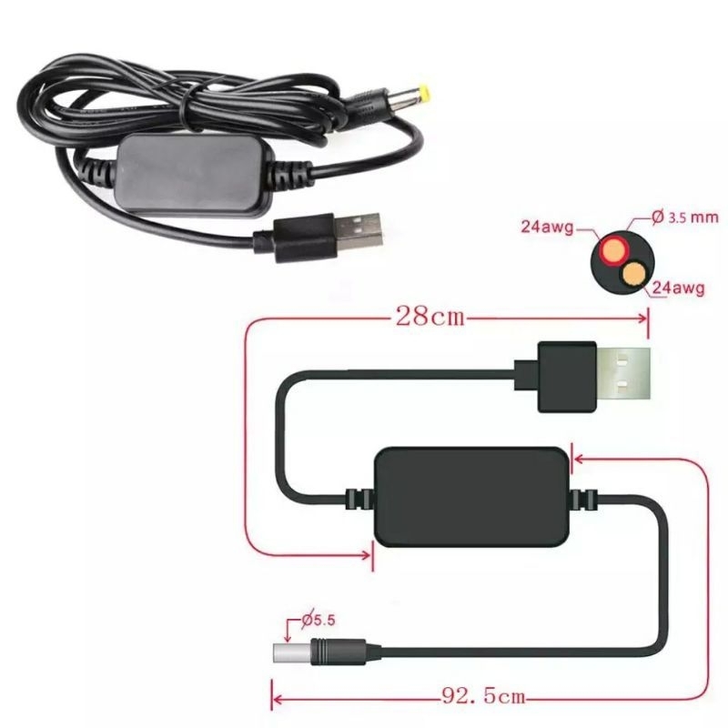 Cáp chuyển đổi điện áp 5V sang 12V - 1.5A (dùng cho moden Wifi 1.5A trở xuống - Cúp điện vẫn có Wifi)
