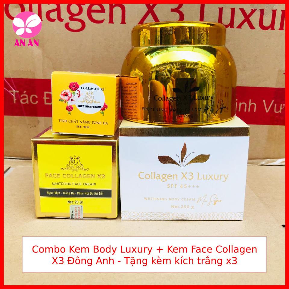 Combo kem face collagen x3 đông anh + kem body collagen x3 luxury + kích trắng x3 - hàng chính hãng