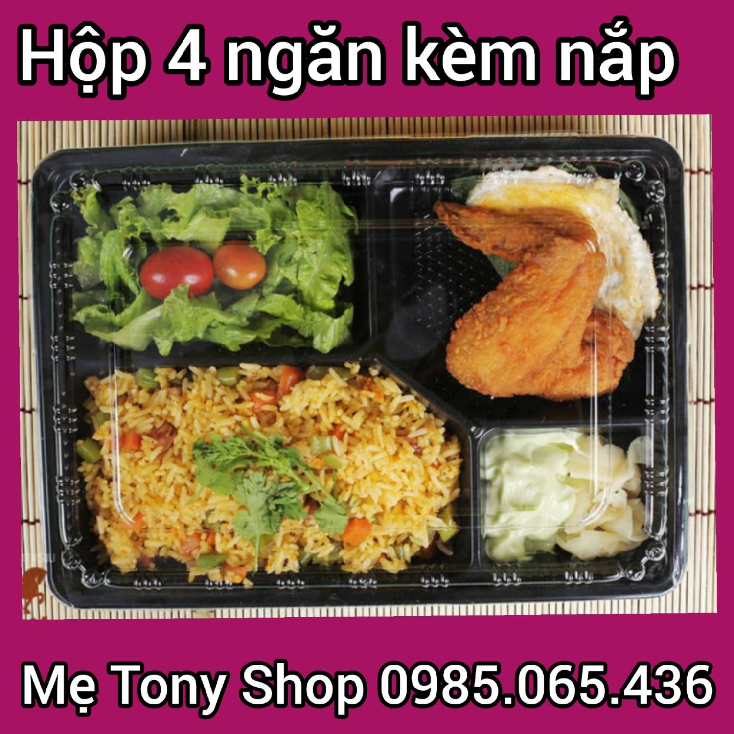 Sỉ 100 hộp nhựa đựng cơm 4 ngăn dùng 1 lần ht25