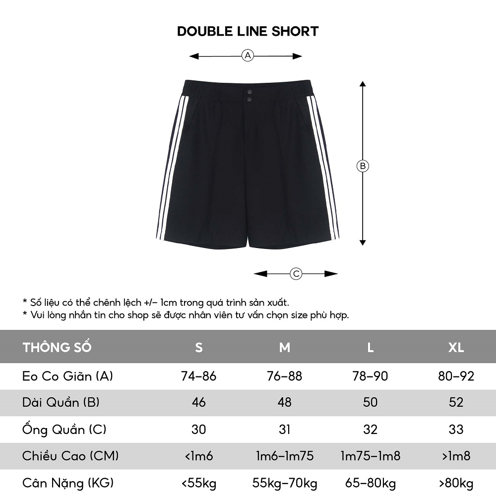 Quần short HUGU - Double Line - vải thoáng mát unisex