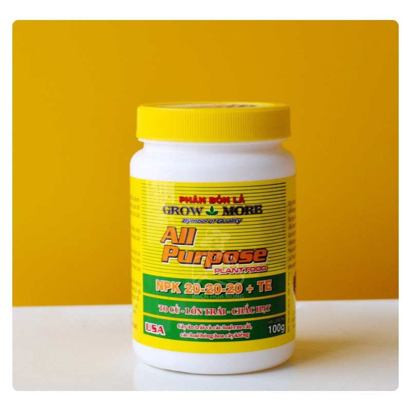 Phân bón lá npk 20-20-20 + te - 100g | all purpose plant food - growmore