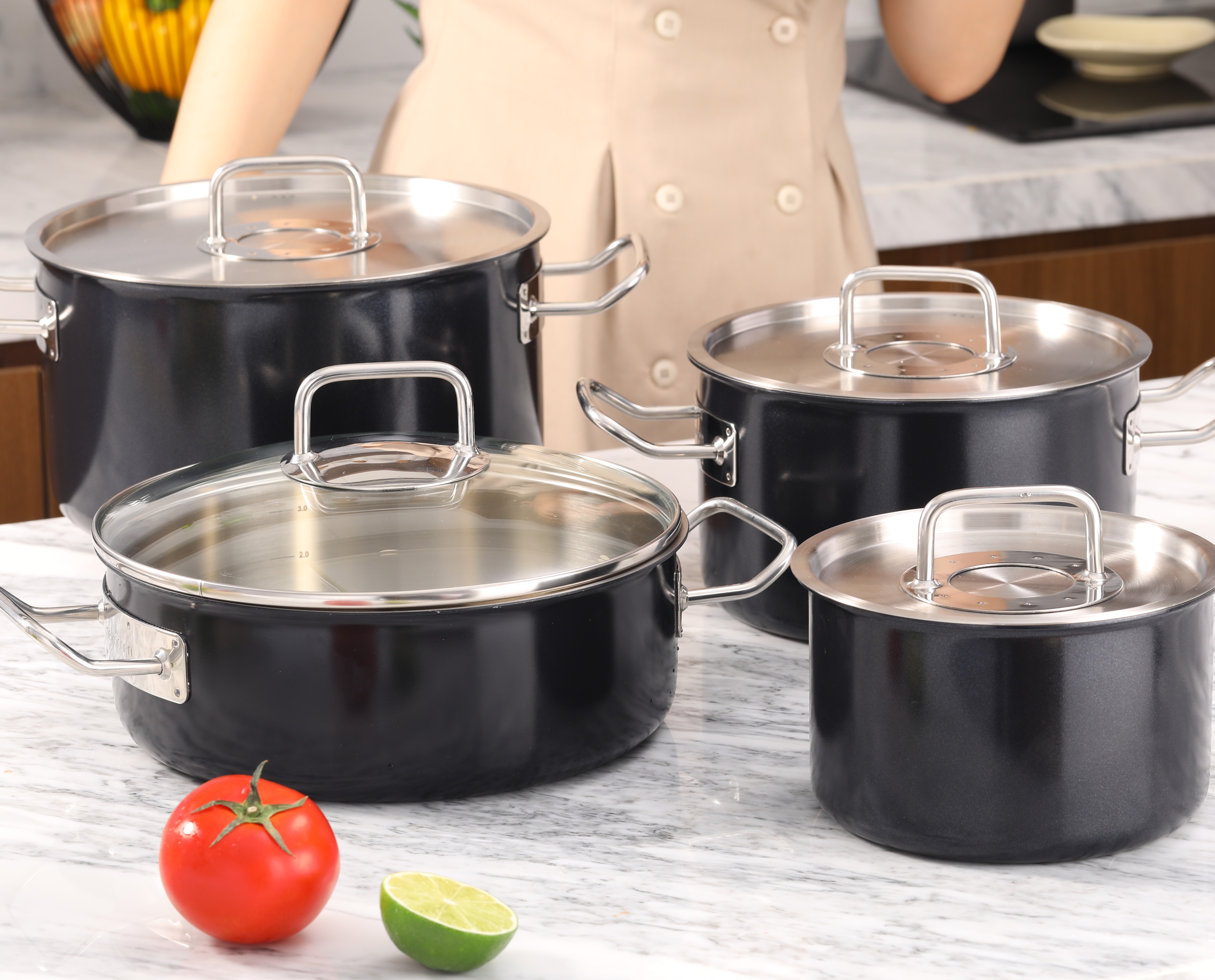 [HCM]Nồi Edelkochen Solid đen 24 cm thấp