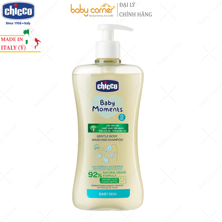 Sữa tắm gội chiết xuất yến mạch chicco gentle body wash and shampoo, 200ml/500ml, từ sơ sinh