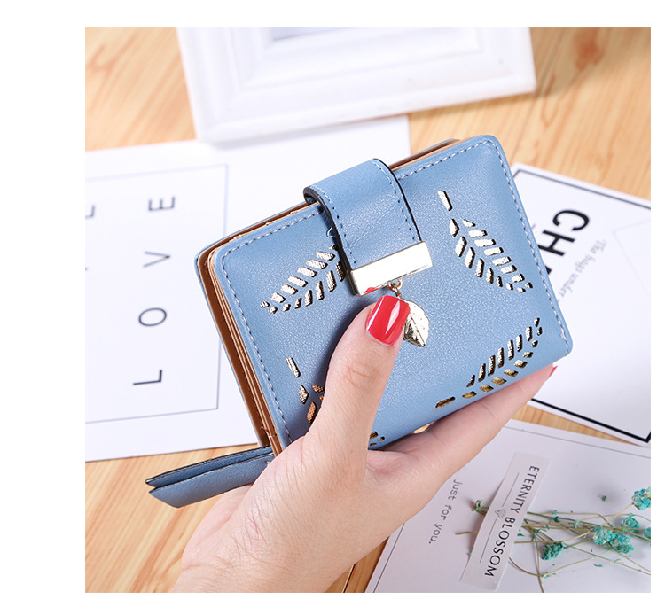 Ví Thời Trang Hình Lá Cổ Điển Ví Nữ Mini Nhiều Ngăn Ví Đựng Thẻ Ngắn Bằng Da PU Ví Cầm Tay