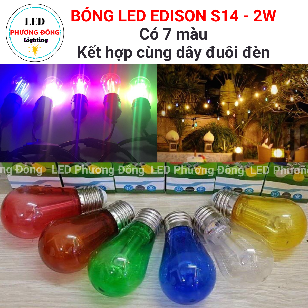 Bóng LED EDISON S14 Nhiều màu Đuôi E27 Kín nước 3W