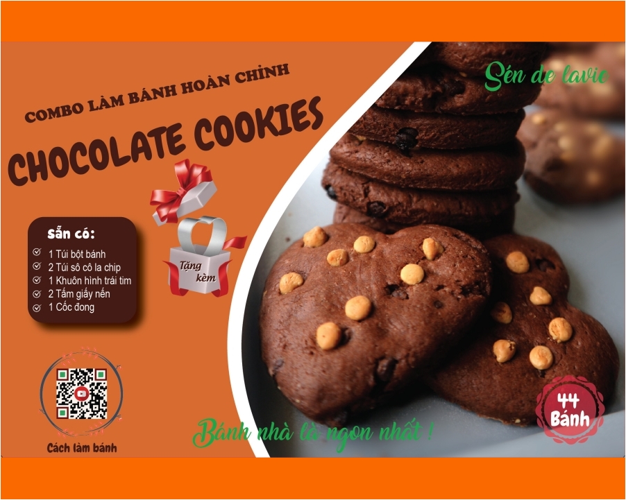 Set bột làm 44 bánh quy sô cô la - gồm bột trộn, nguyên liệu và vật dụng làm 44 bánh cookies sô cô la - Chocolate Cookies