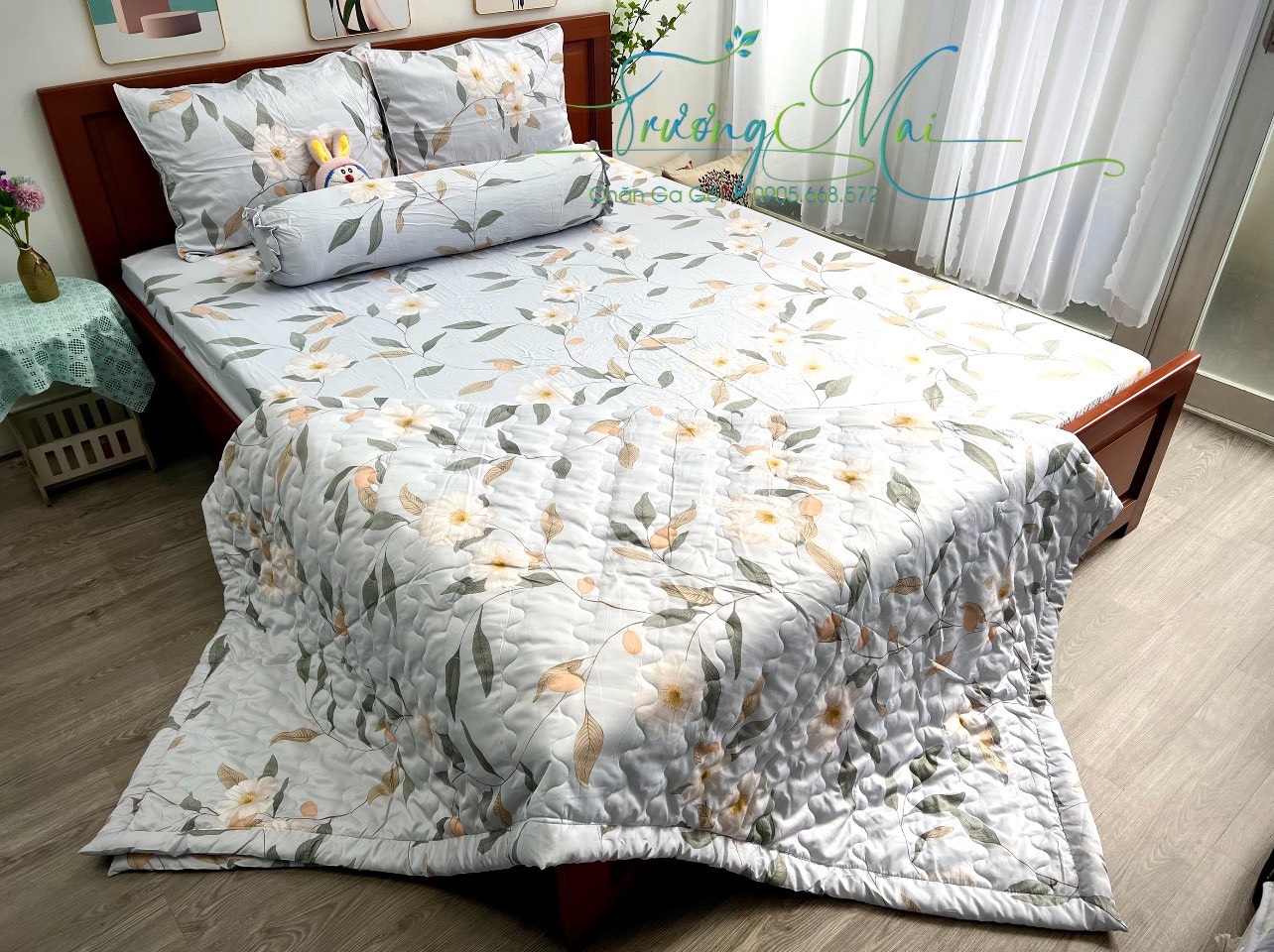 Drap Tencel lụa cao cấp 4 món ( 1 ga bọc chun, 2 áo nằm và 1 áo ôm khóa kéo)