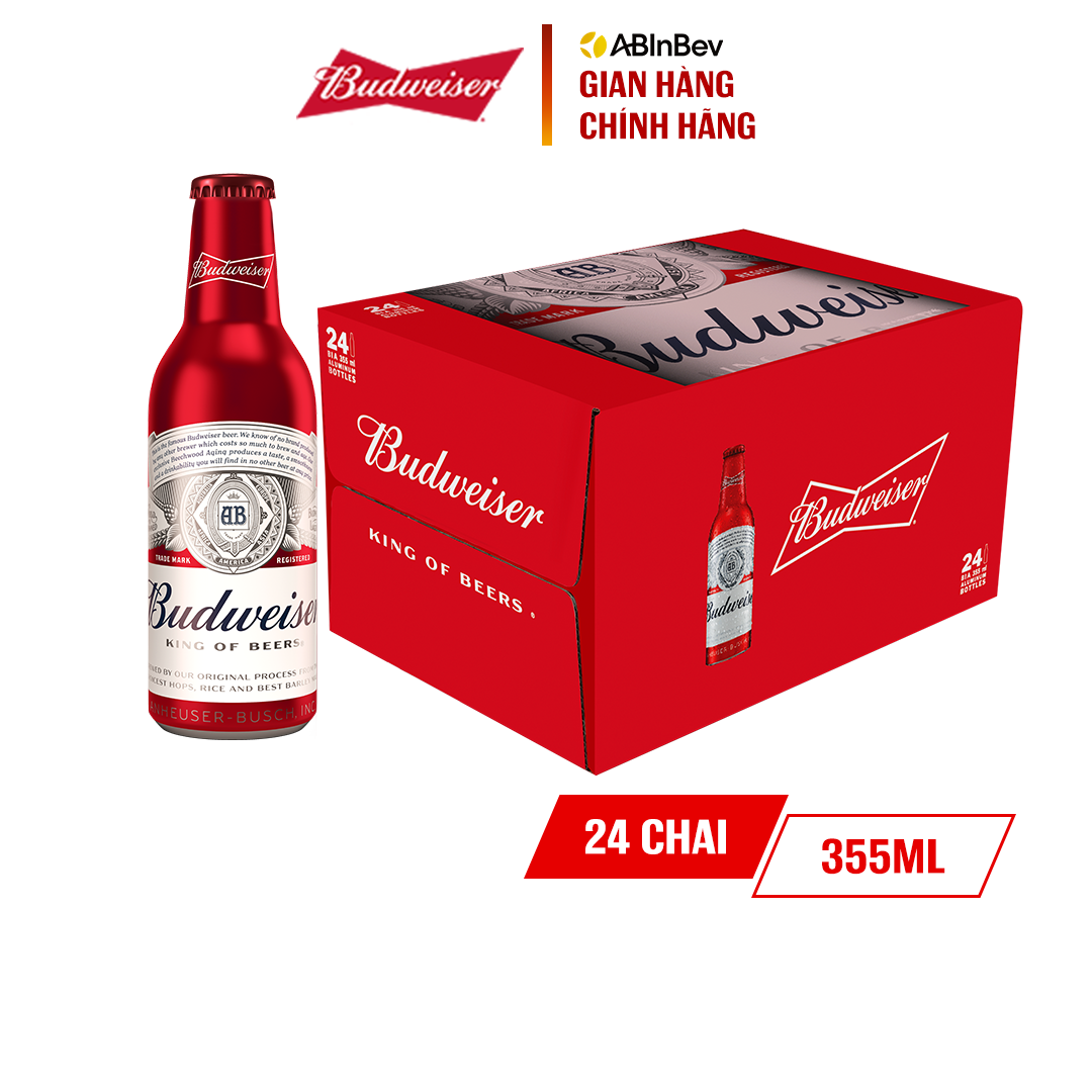 [25.11 - 29.11 VC ĐẾN 400K+FS] Thùng 24 Chai Bia Budweiser Aluminum (355ml/chai)