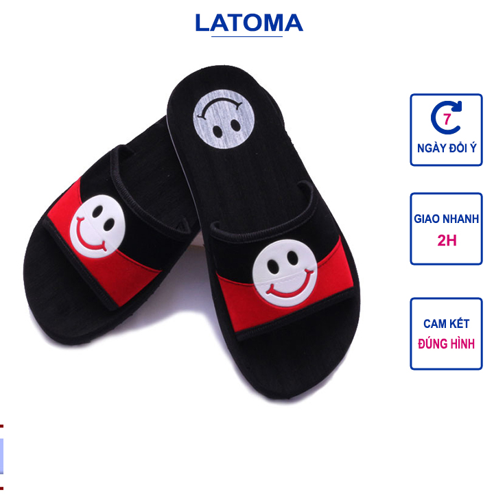 Dép quai ngang nữ mặt cười thời trang cao cấp Latoma TA0591 (Đen phối Đỏ)