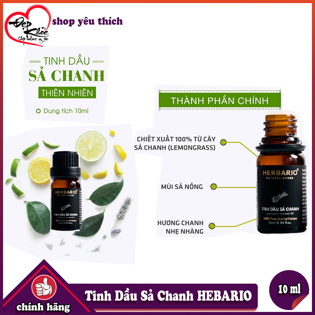 [HCM]Tinh Dầu Sả Chanh HEBARIO Nguyên Chất ( 10ml )