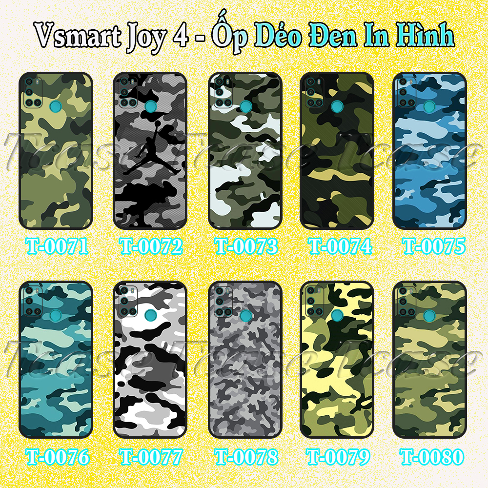 Ốp lưng Vsmart Joy 4 - Ốp dẻo đen in hình nền Camo