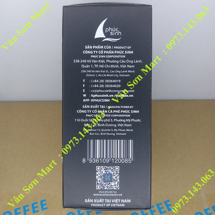 Cà phê đen K Coffee Black Phúc Sinh hộp 255g (15 gói dài x 17g)