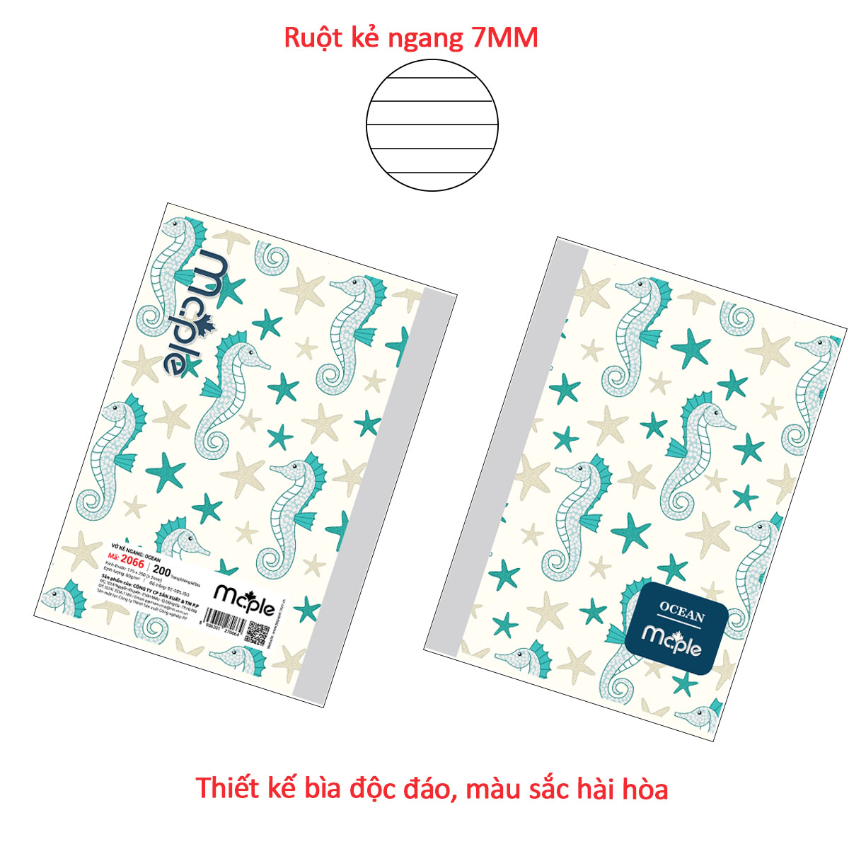 [MC.PLE] Vở Kẻ ngang B5 Mc.ple 200 trang OCEAN, định lượng 60gsm, độ trắng 92% ISO - Sổ tập vở chất lượng, bám mực tốt - MS2066