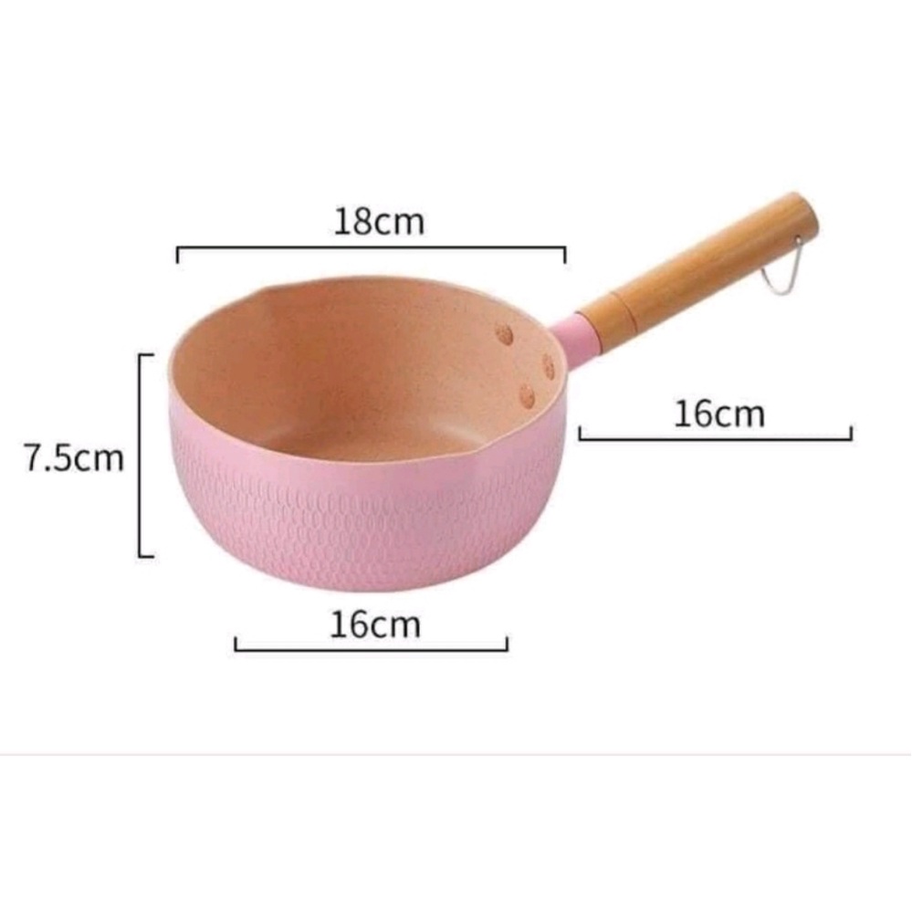 Chảo chống dính sâu lòng vân đá 18cm cán gỗ dùng cho mọi loại bếp.