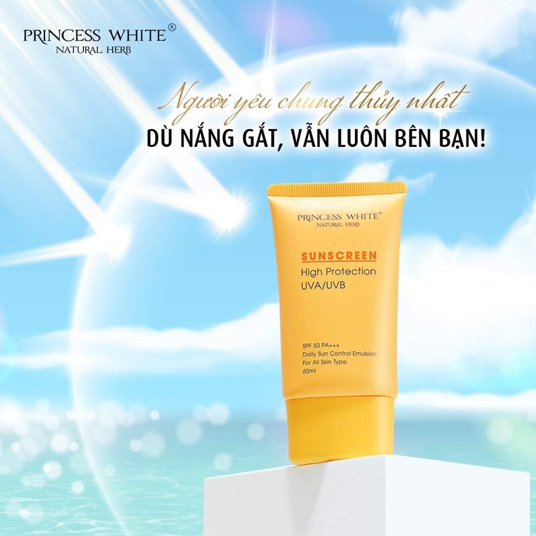 [HCM]Kem chống nắng cao cấp Princess White Sunscreen 50g với chỉ số chống nắng SPF 50+ PA+++ chống trôi dưới nước đi bơi tắm biển không sợ đen