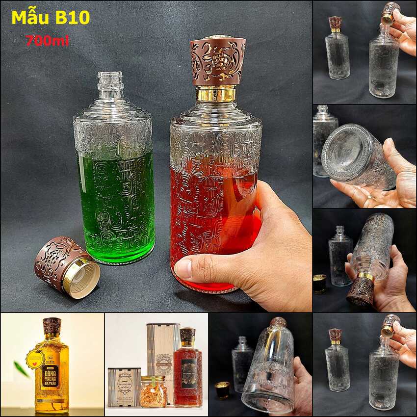 Glass bottle 700ML – Cylinder shape – yellow with brown Resin cap - 1 bottle (B10 pattern)