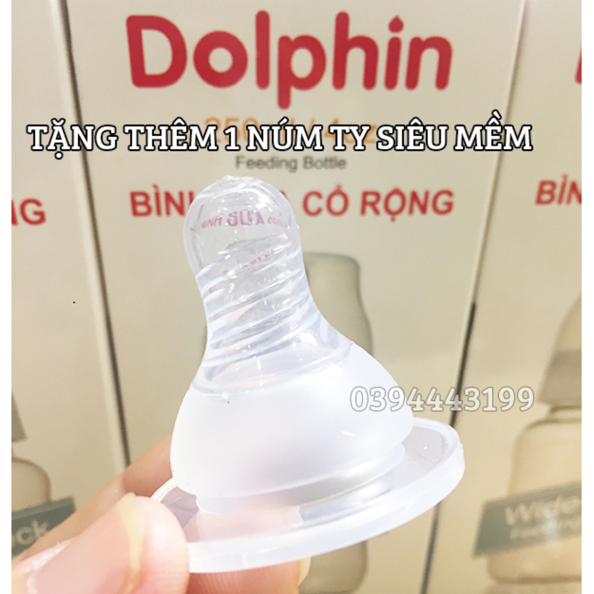 [Tặng 1 Núm Ty] Bình Sữa  Sơ Sinh Cổ Hẹp PC 60ml Dolphin - DPA017