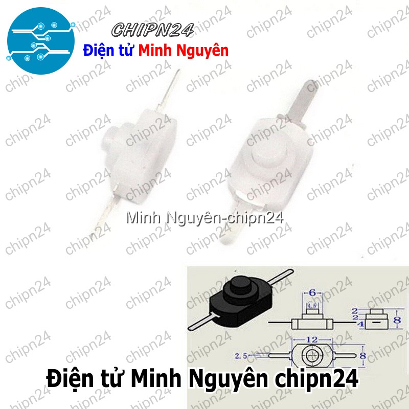 [3 cái] (F103.5) Công tắc đèn pin 2P 1208YD Trắng - HH002843