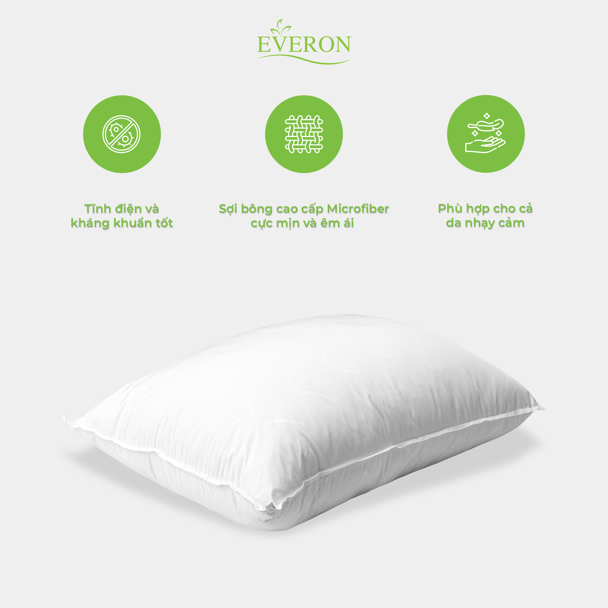 [EVERON Chính Hãng] Ruột gối Everon Micro cao cấp (Gối êm + Có tem điện tử chính hãng)