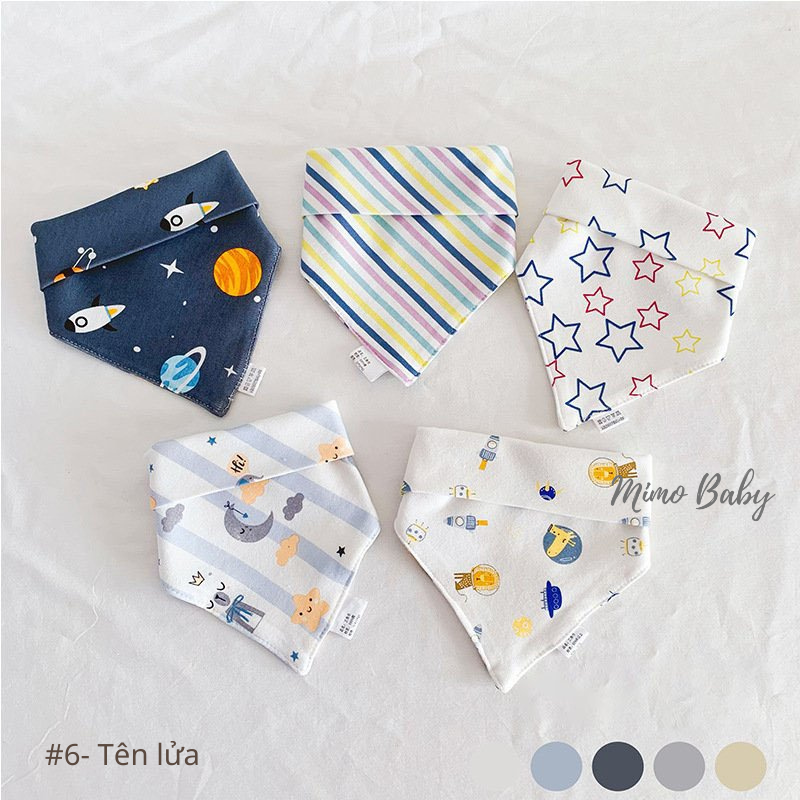 Set 5 yếm cổ tam giác chất liệu cotton in hình đáng yêu cho bé YC14