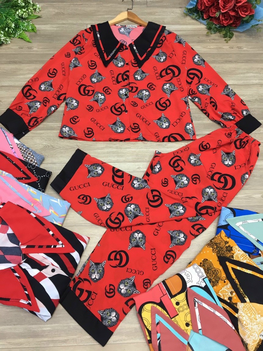 Đồ Bộ Pijama Mặc Nhà Tay Dài Bigsize Có Túi Quần Phối Viền Vải Lụa Hàn 60-68KG, Set Bộ Pijama Tay Dài Họa Tiết Trẻ Trung Hiện Đại