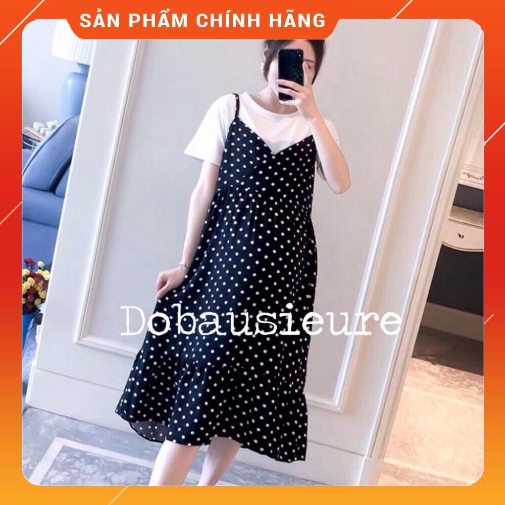 Sét yếm bầu 2 dây XUÂN HÈ (đen chấm bi, kèm áo) [HÀNG CHUẨN LOẠI 1]