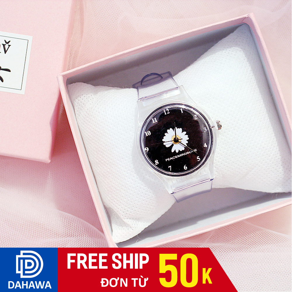 Đồng hồ thời trang nam, nữ C109, Mặt số trong, Dây nhựa trong suốt siêu dẻo, siêu bền, màn hình họa tiết hoa cúc phong cách Gdragon(Bảo hành 6 tháng )