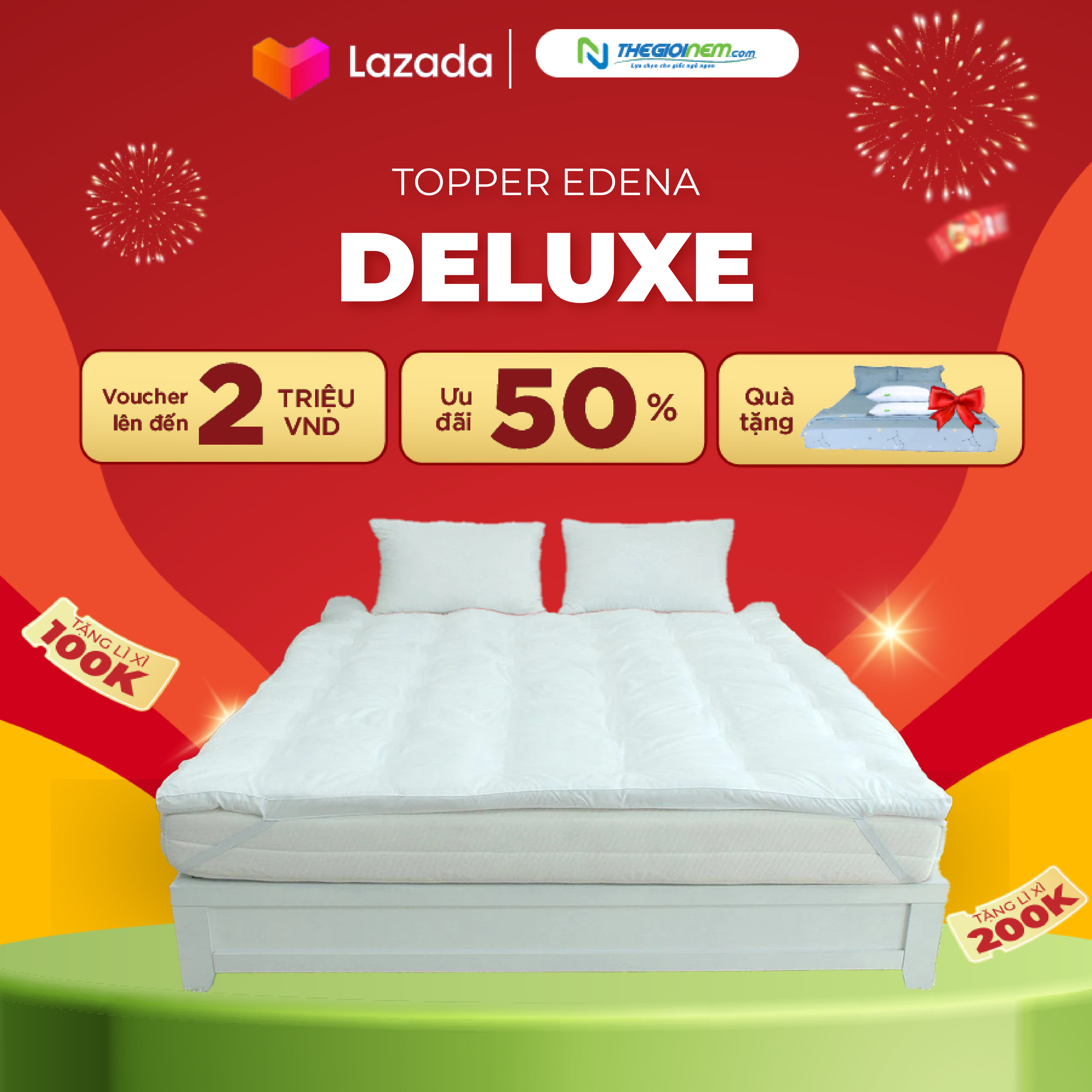 Topper Deluxe  Edena 180x200x5cm-Tấm trải tăng tiện nghi-làm mềm nệm.