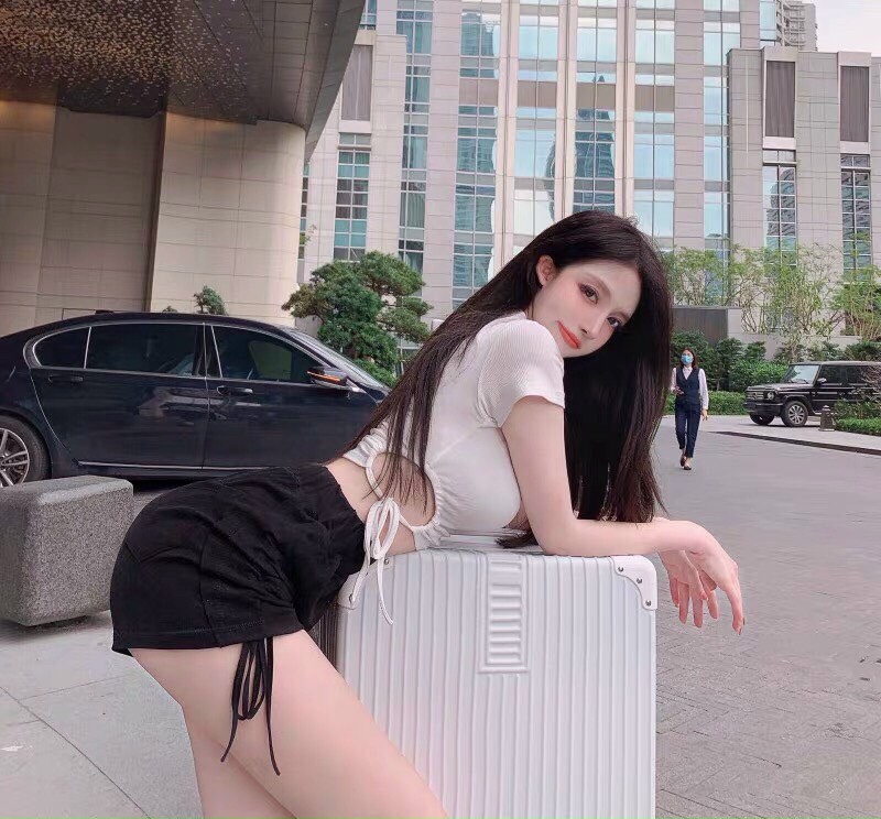 Áo thun gân croptop hở eo kèm thắt nơ eo siêu chất TTSA1204