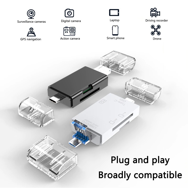 Multi-Function SD Card Reader Type-C for Camera Phone Tablet – Supports SD, MicroSD, CF, XD, M2, MS Duo Pro